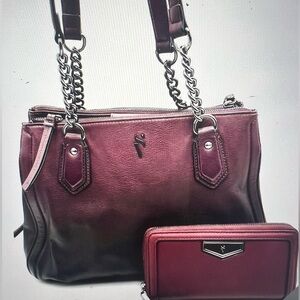Simply, Vera Wang, Bedford handbag, satchel purse, and wallet, set purple ombre.